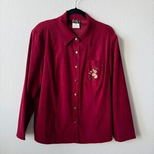 Burgundy button up faux suede top
